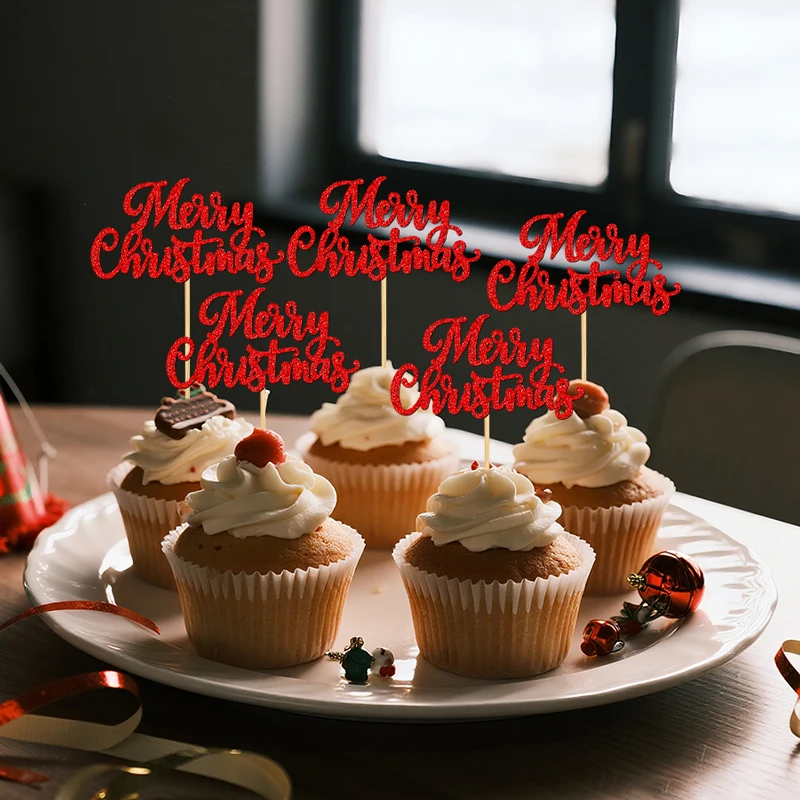 YOMDID 24 Stück Frohe Weihnachten Cupcake Topper für Weihnachten Kuchen Topper Picks Weihnachten Neujahr Kuchen Dekorationen Party Supplies – Detail 8