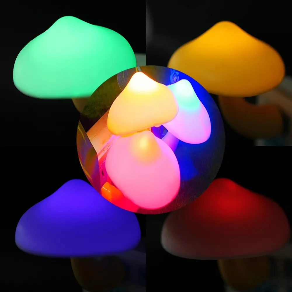 Led Night Light Mushroom Wall Lamp Light-control Sensor Socket Lights Bedroom Soft Lighting Home Decor Christmas Gift for Kids