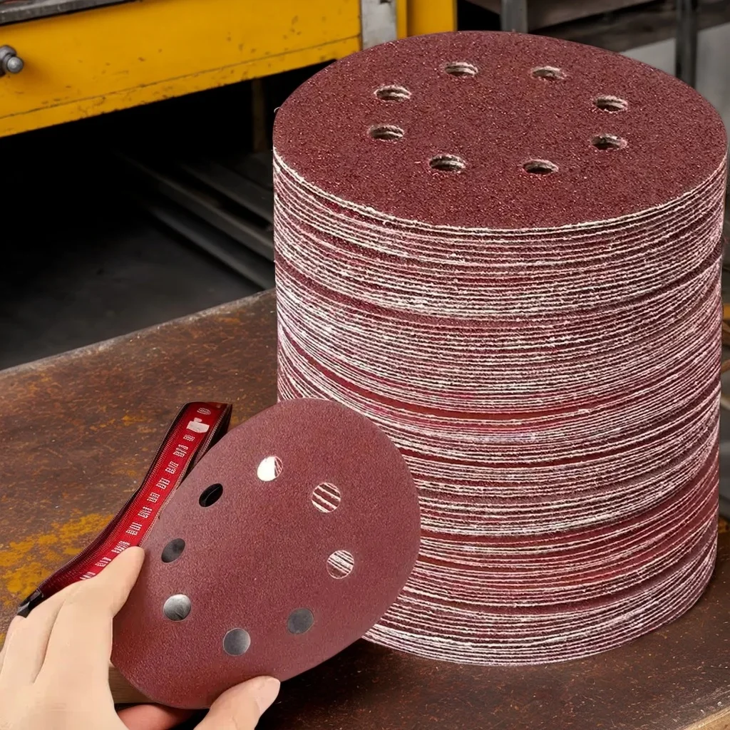 

5-дюймовые шлифовальные диски из оксида алюминия с зернистостью 80 — крючок и петля с 8 отверстиями, красный бархат для полировки металла/дерева (воздушная шлифовальная машина)