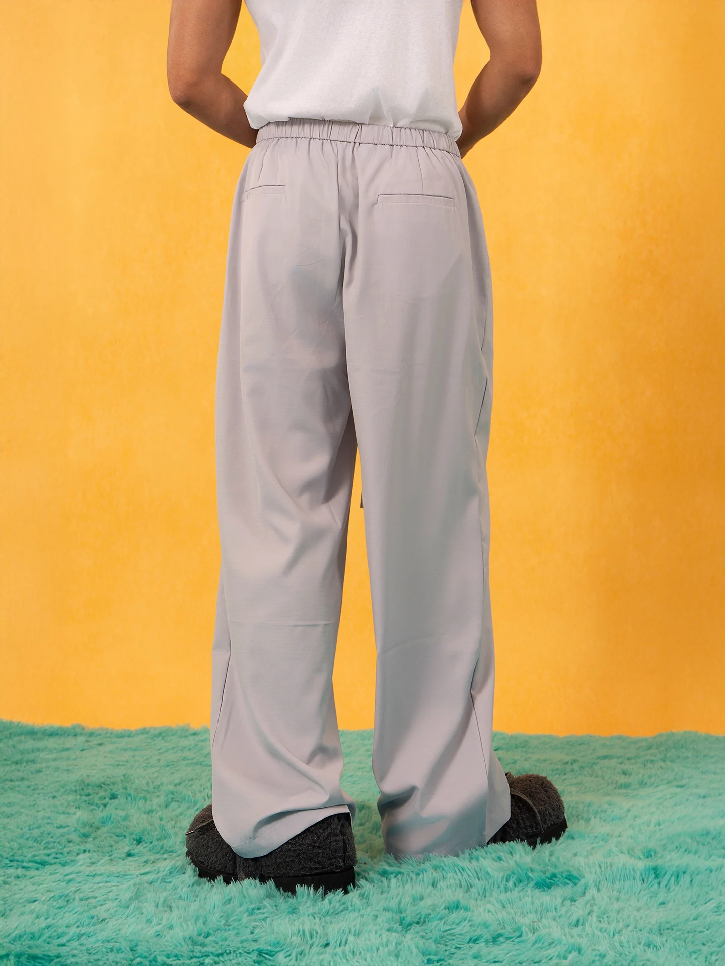 Men's 2025 Summer New Ice Silk Elastic Waist Drawstring Trousers Suit Trousers Solid Color Loose Comfort Wide Leg Straight Pants