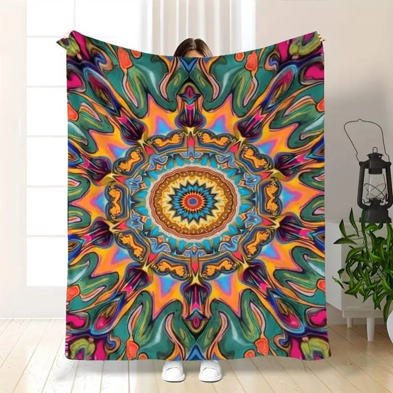

Vibrant Psychedelic Mandala Throw Blanket - Boho Spiritual-Themed Soft Blanket for Bold Cozy Home Decor