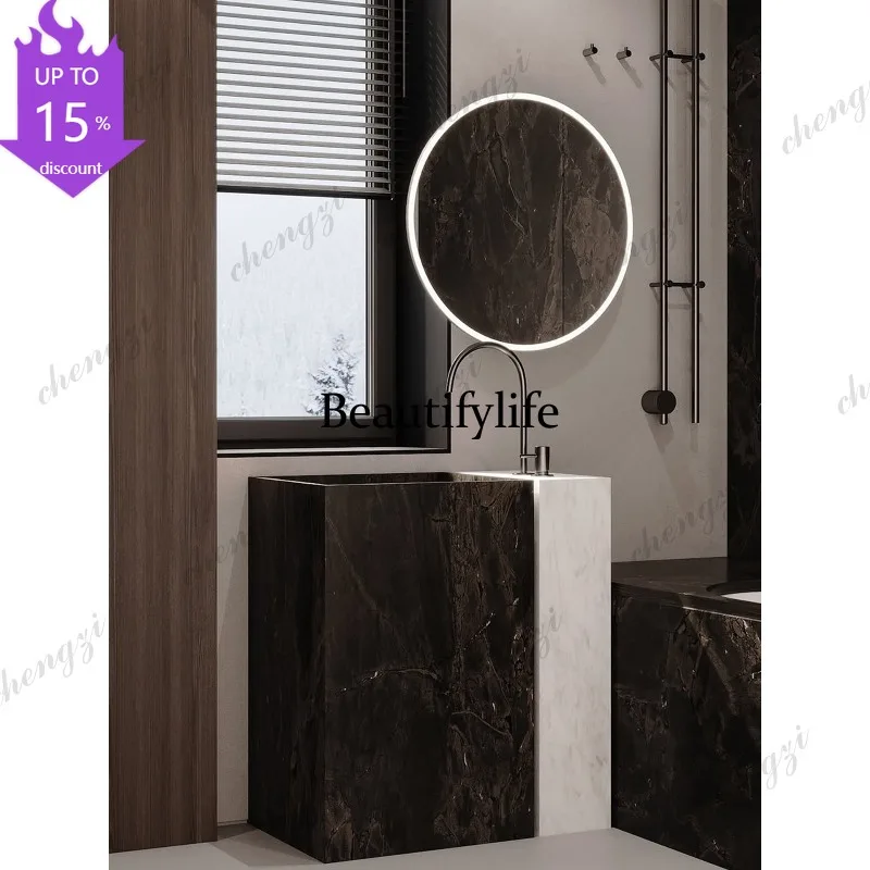 EE182 art high-end rock slab integrated seamless column basin bathroom custom washbasin floor bathroom cabinet