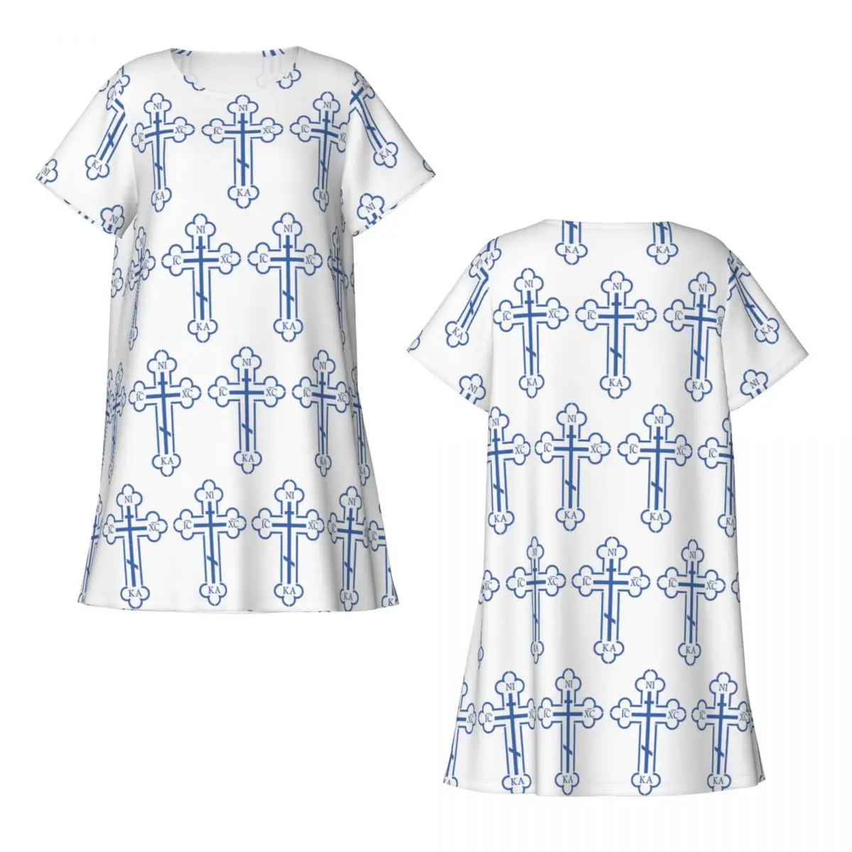 Russian Orthodox Cross Print Short Sleeves Nightdress For Sleeping Sleepshirts Women Short Sleeve Nightgowns Soft Pajama Dress
