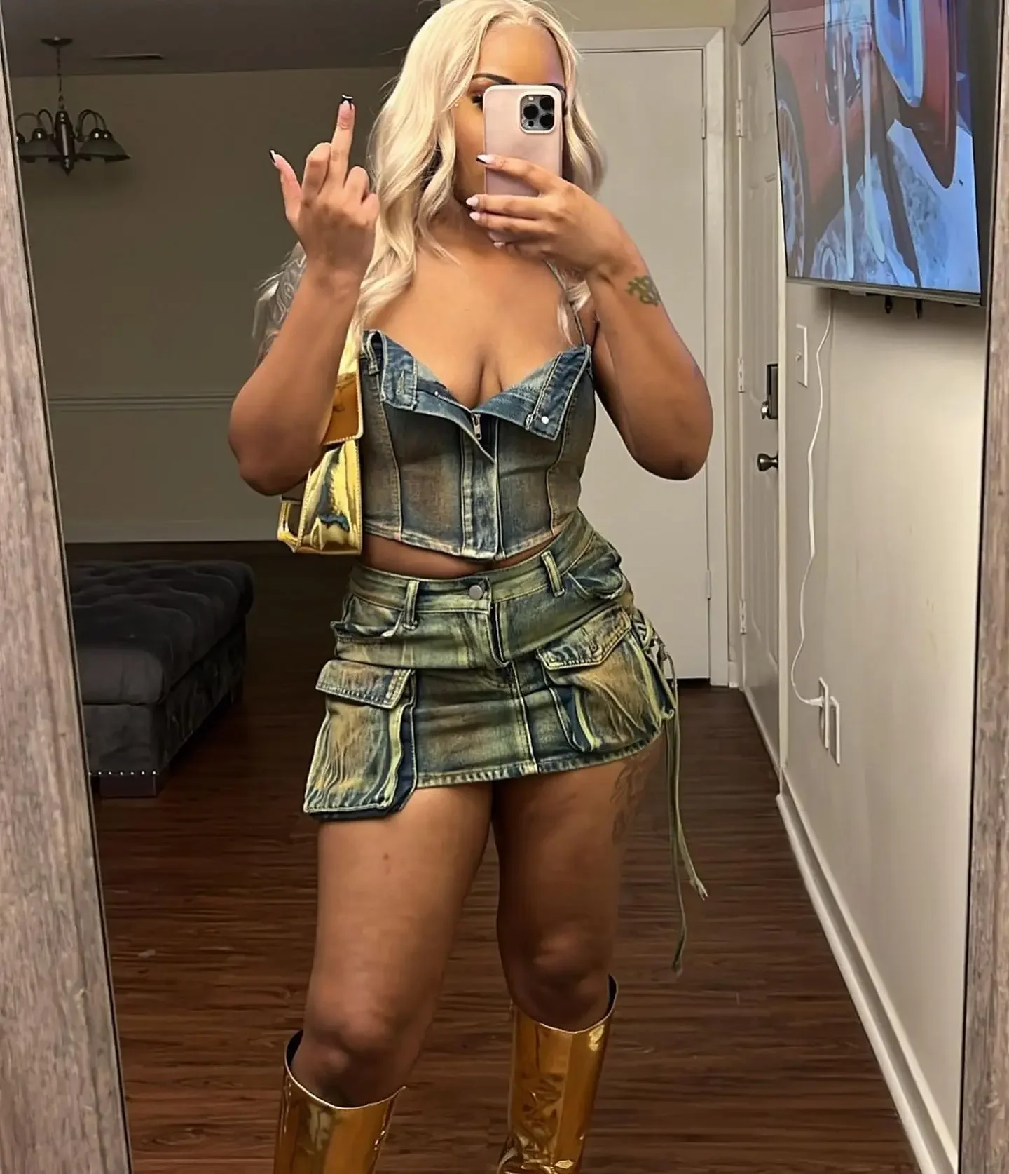 Birthday Club Cowboy Outfits Women Off Shoulder Sleeveless Tops and Jeans Skirts Summer Stretch Denim Strapless Two 2 Piece Sets