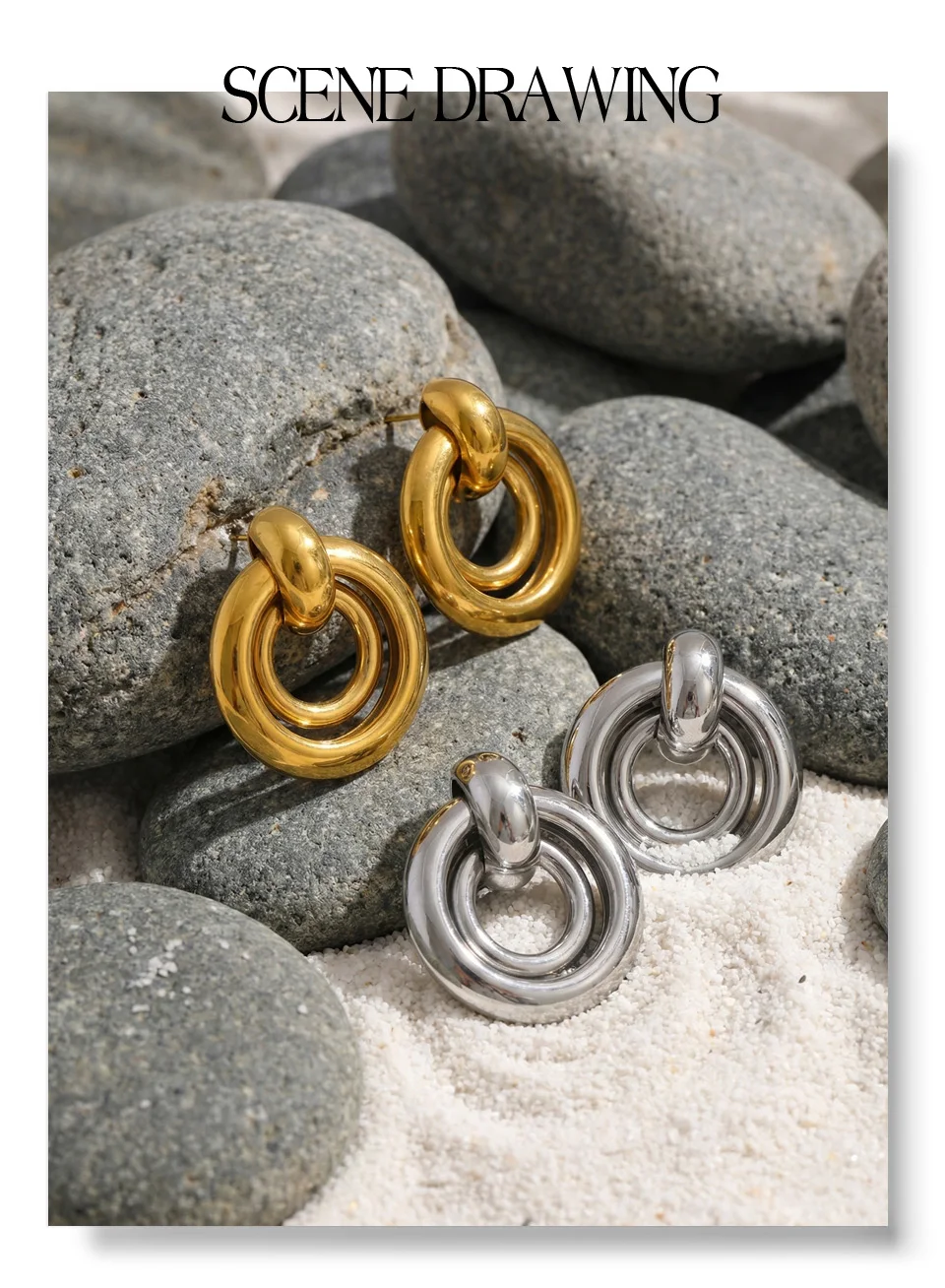 Yhpup Edelstahl Runde Ohrstecker 2026 Golden Platin PVD-Beschichtet Beliebter Hochwertiger Täglicher Einzigartiger Schmuck Wasserdicht – Detail 8