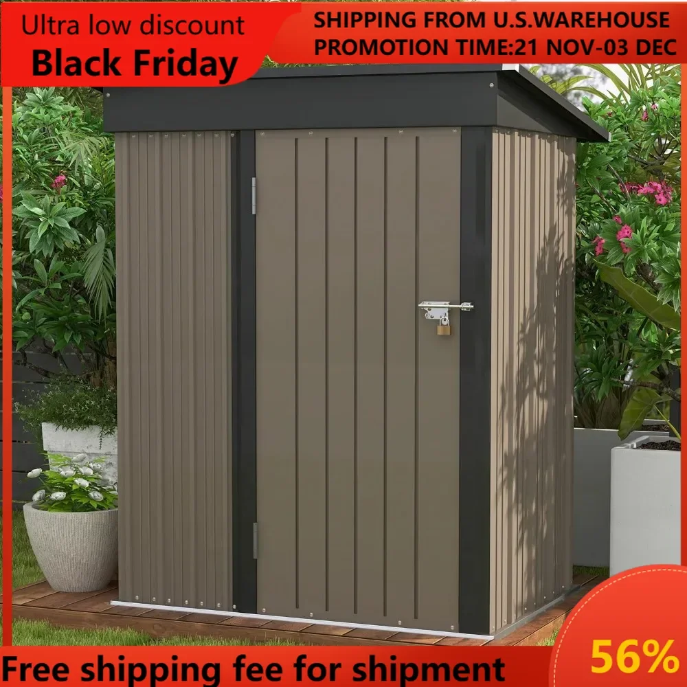 

5x3 FT Outdoor Storage Shed, Tool Shed with Sloping Roof and Lockable Door, Metal Shed for Backyard Garden Patio Lawn,