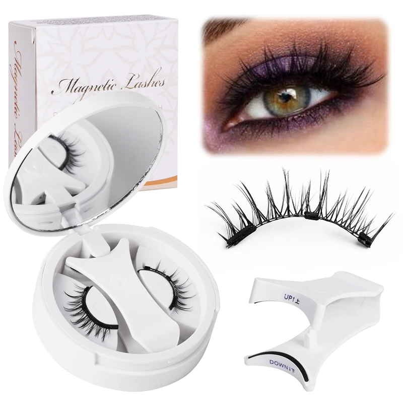 Hot 1 Pair Magnetic Eyelashes Handmade Fluffy Faux Mink Lashes Reusable Natural False Eyelashes and Magnetic Tweezers Set Makeup