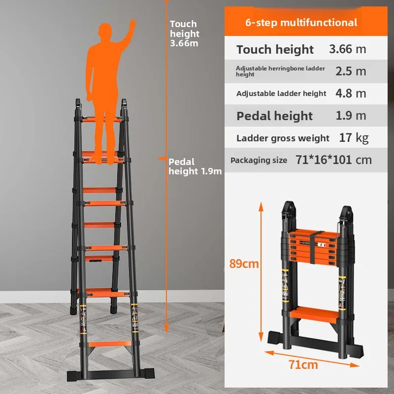Escalera telescópica recta para el hogar, escalera de ingeniería plegable multifuncional, gruesa y estable, escalera de espiga