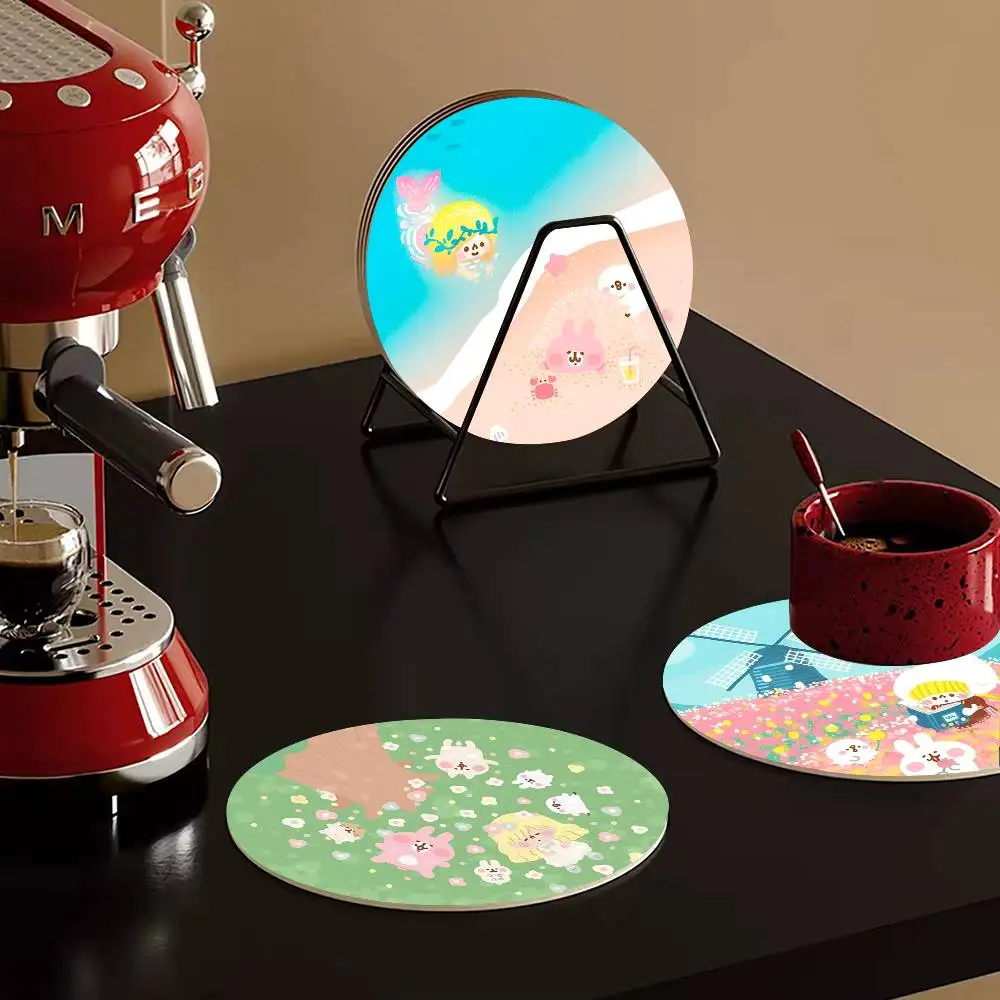 1pc Ins Style K-Kanahei Cute Wooden Coaster Colour Printing Cup Mat Home Desk Decoration Gifts view 6