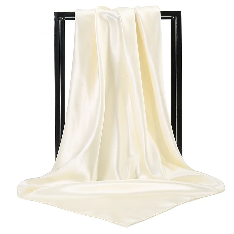 Foulard Carré Solide de 90x90cm pour Femme et Fille, Faux Bijoux Imités, Élégant, Floral, pour la Tête, le Cou et les Cheveux