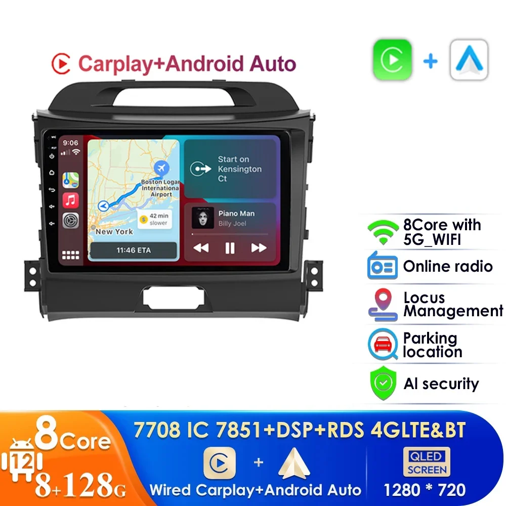 

9" Android 12 Car Stereo Radio For Kia Sportage 2010-2016 Multimedia Player 2 Din DVD Speakers Head Unit 2din CarPlay