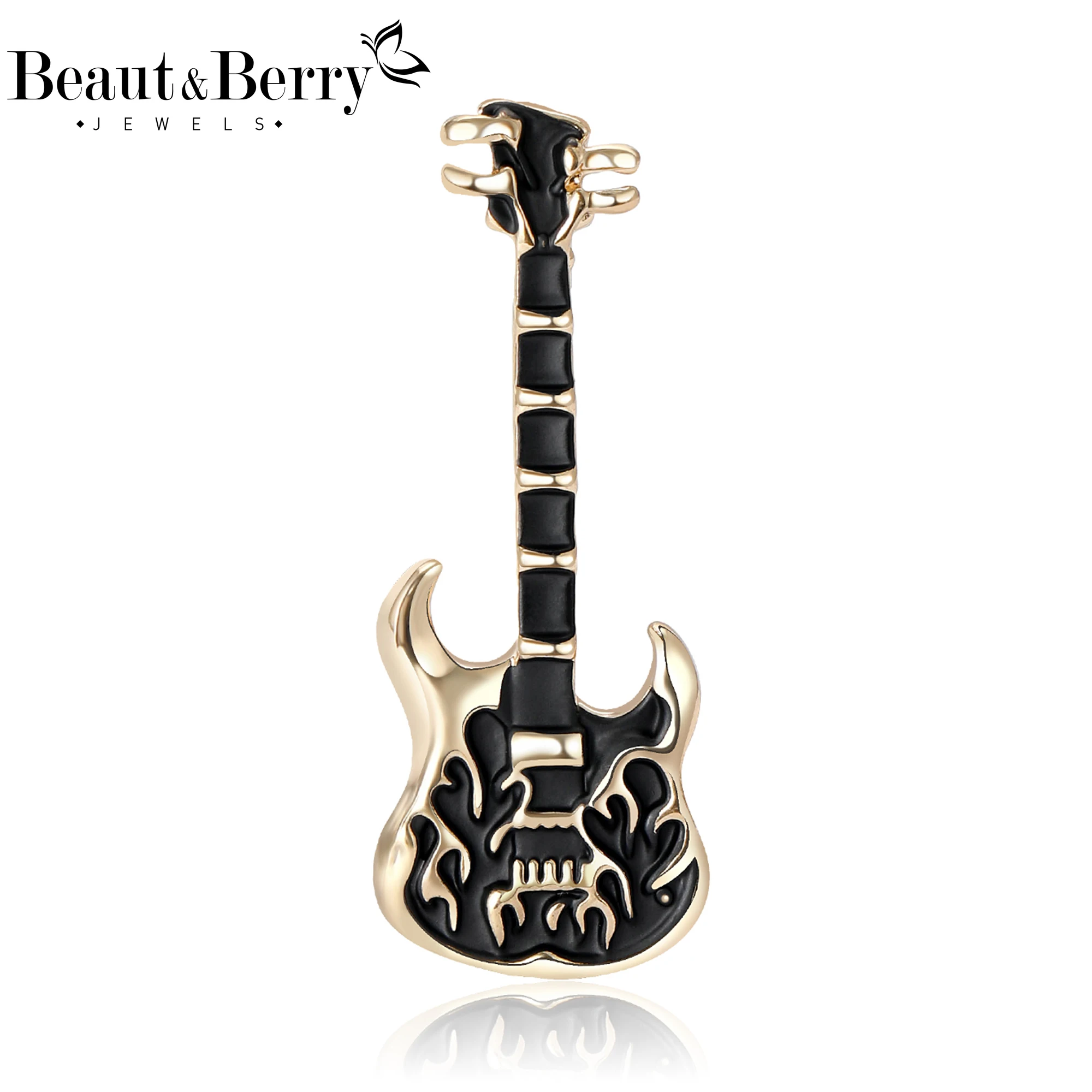 Beaut&Berry Trendy Enamel Guitar Brooches for Women Unisex Musical Instrument Pins Casual Party Jewelry Accessories Gifts