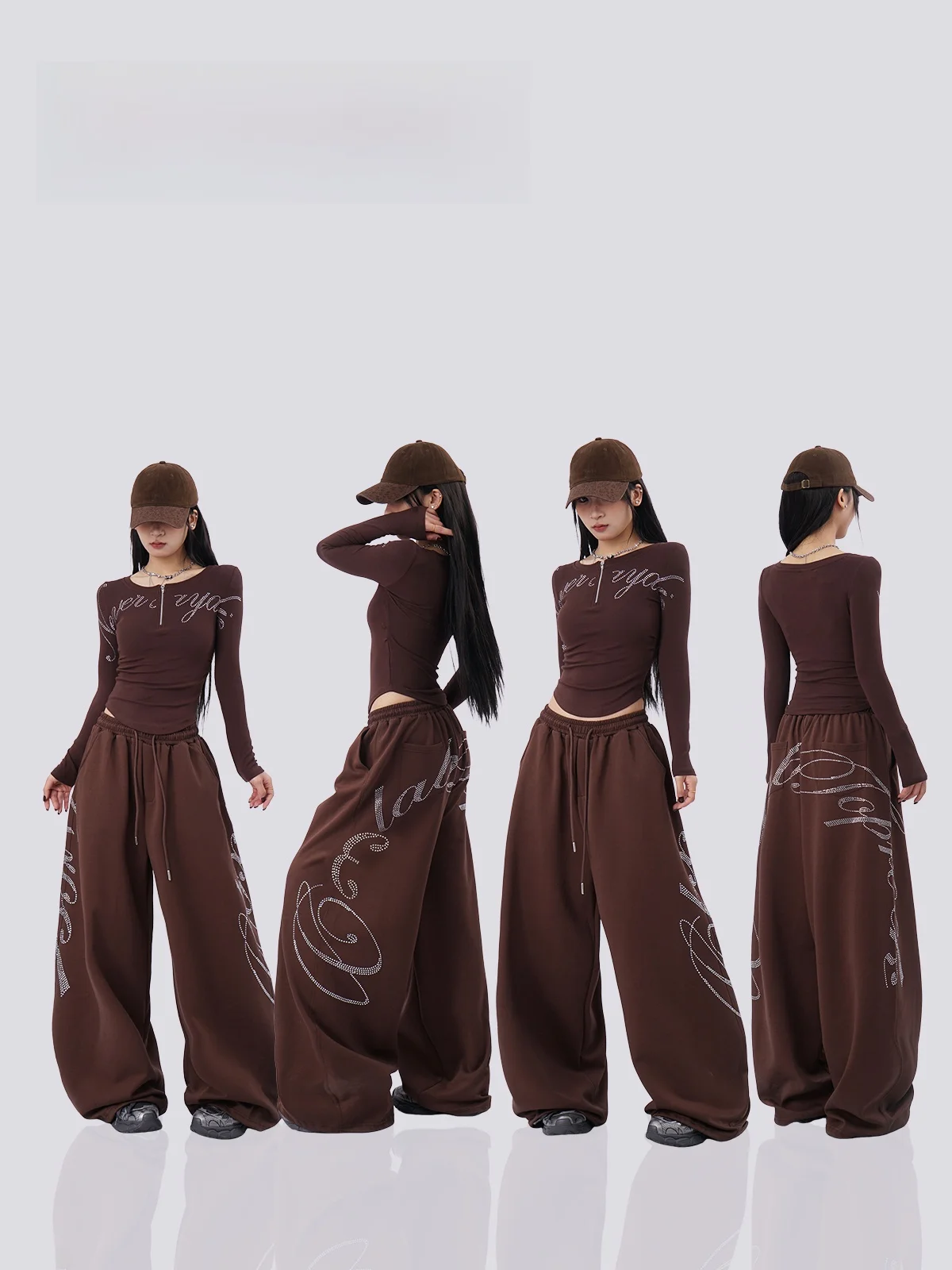 

Американские повседневные спортивные брюки для женщин: свободные, струящиеся, широкие, с эффектом драпировки, в стиле BF, с блестящими вставками, женские брюки