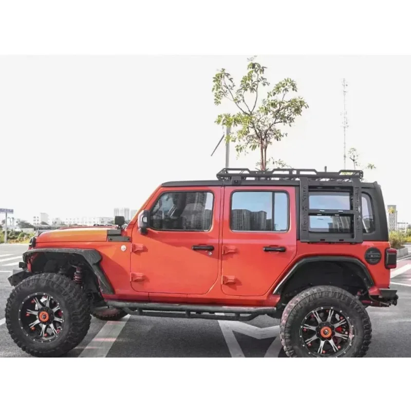 【El más vendido】para Wrangler JK JL Portaequipajes de 2/4 puertas con escalera de luz LED, kit de montaje para portaequipajes, cesta de carga