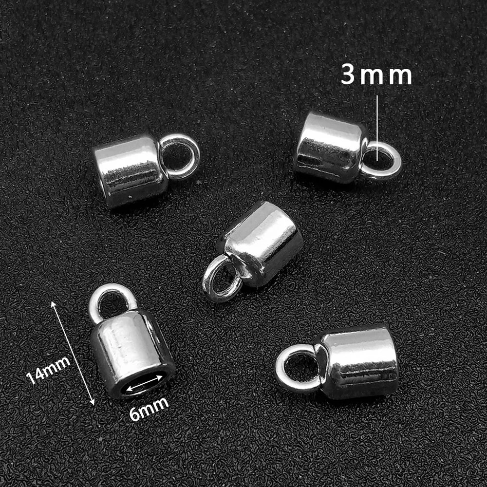 10pcs Antique Silver Crimp Cord End Cap Barrel with Loop for Beading Tassels Wire Thread Earring Bracelet Jewelry DIY Craft Make