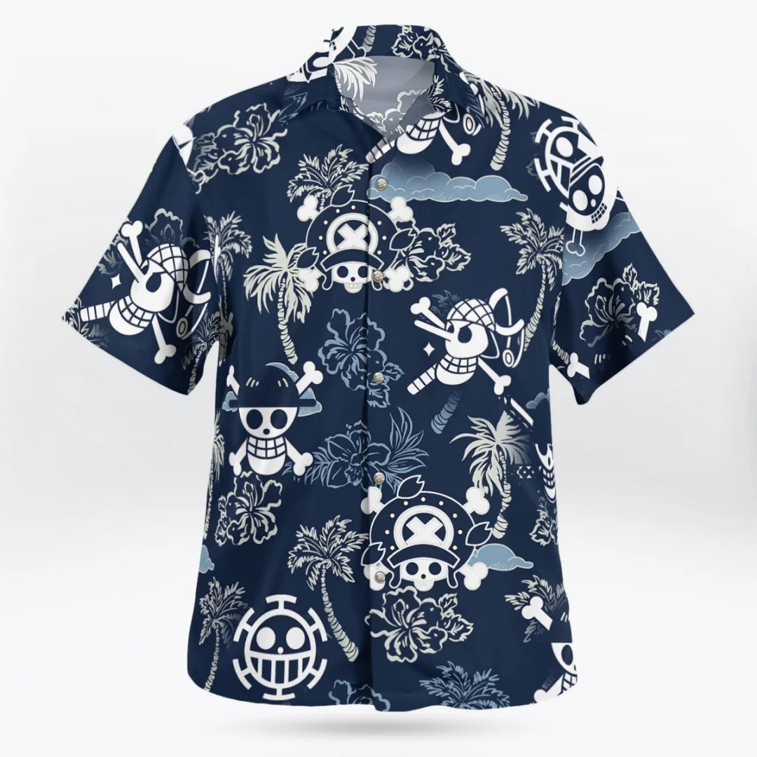One Piece Jolly Roger Aloha Pattern Button Up Hawaiian Shirt Sommer Freizeit Herren T-Shirt Kinderbekleidung T-Shirt Y2k Frau