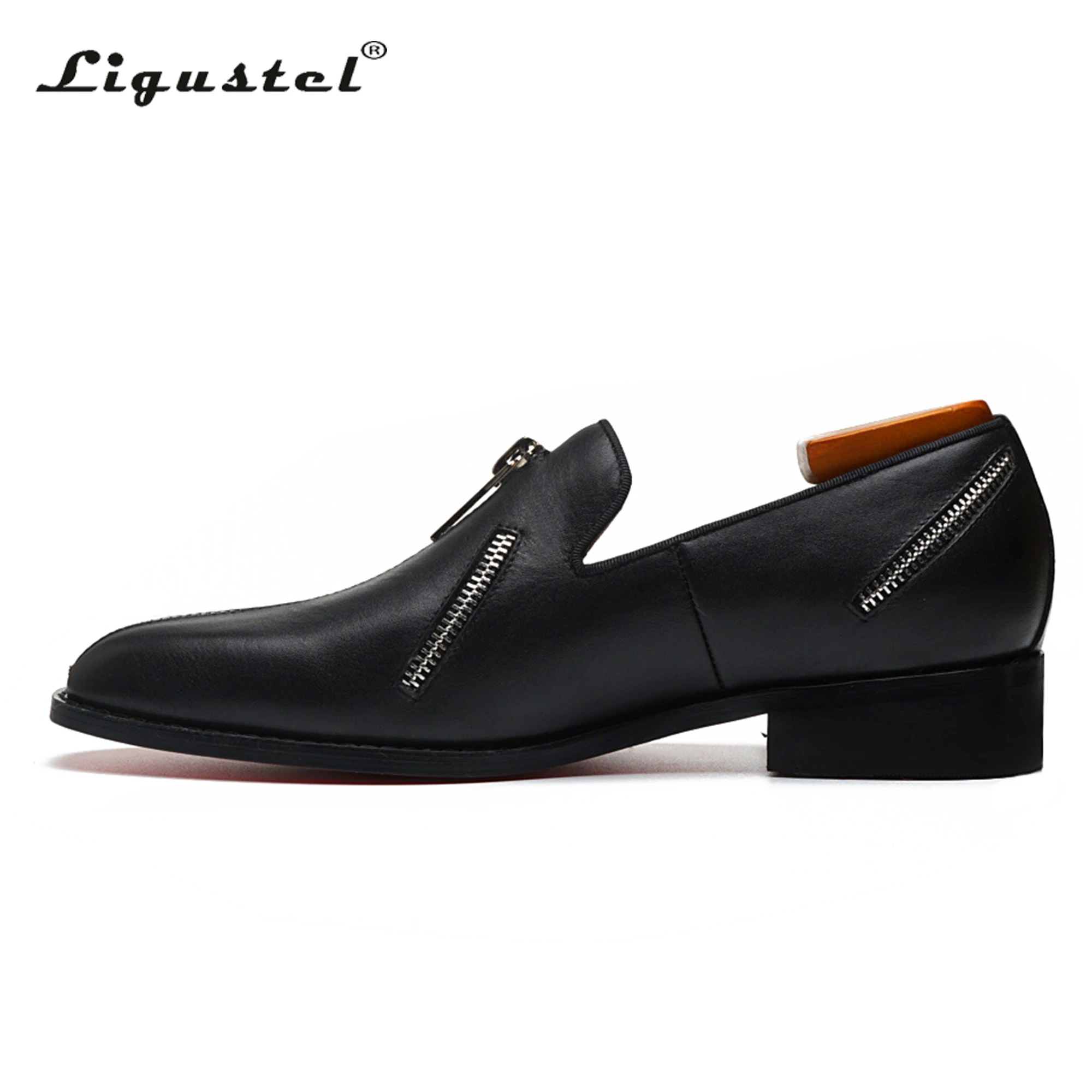 Ligustel-zapatos de suela roja hechos a mano para hombre, mocasines de cuero negro, a la moda, para fiesta de boda, talla grande