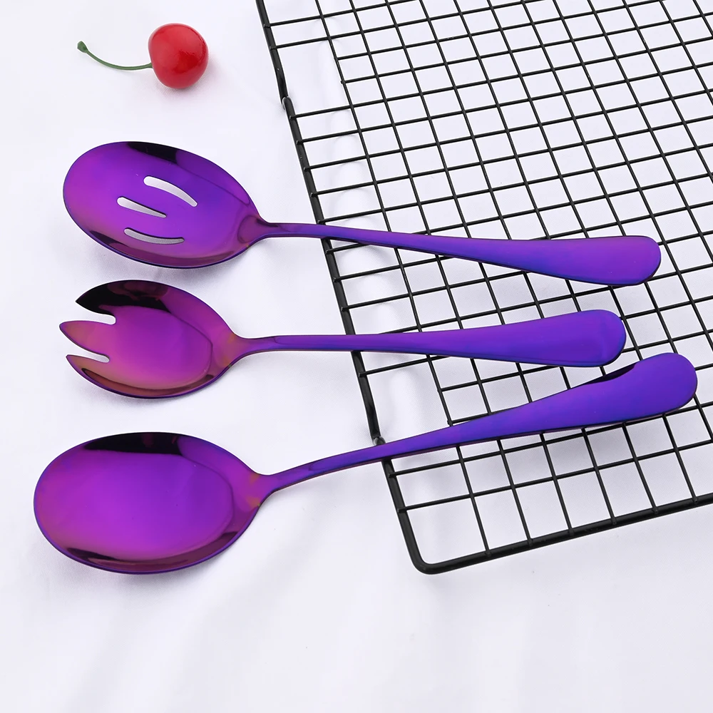 Black 2PCS Salad Spoon Fork Dinnerware Stainless Steel Tableware Cutlery Set Serving Spoon Set Colorful Unique Spoon Flatware