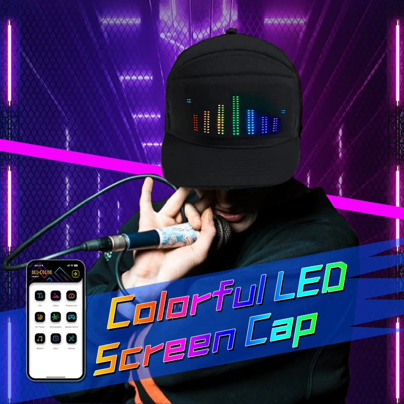 Unisex Baseball Cap USB Rechargeable Bluetooth APP Programmable LED Scrolling Message Display Board Hip Hop Street Snapback Hat