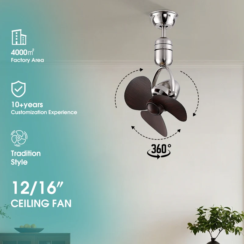 HSG 12 Inch Silver Oscillating Fan Revolving Wall Mount Ceiling Fan Remote Control Metal Electric Ventilation Fan