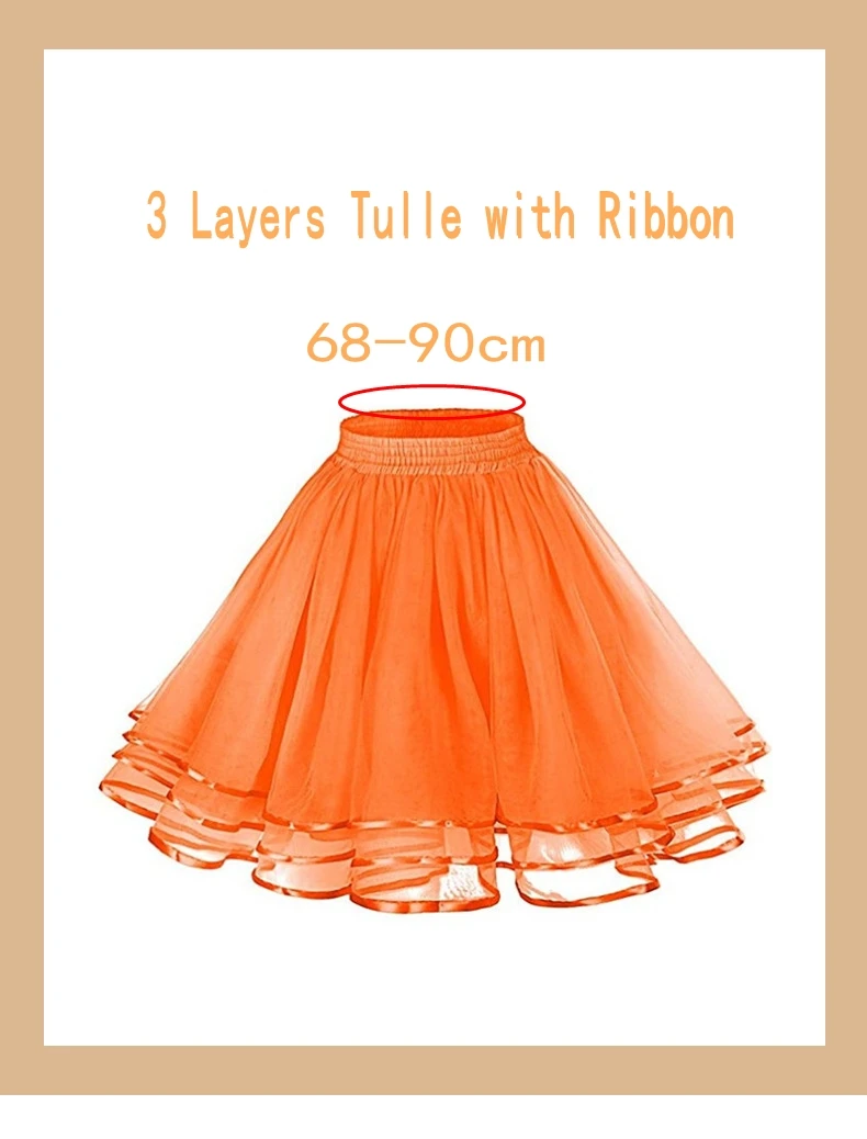 14 Farben Damen Petticoat Tutu Unterröcke Krinoline 50er Jahre Drei Schichten Band Gaze Tüllrock Vintage Braut Slips Rockabilly – Detail 1