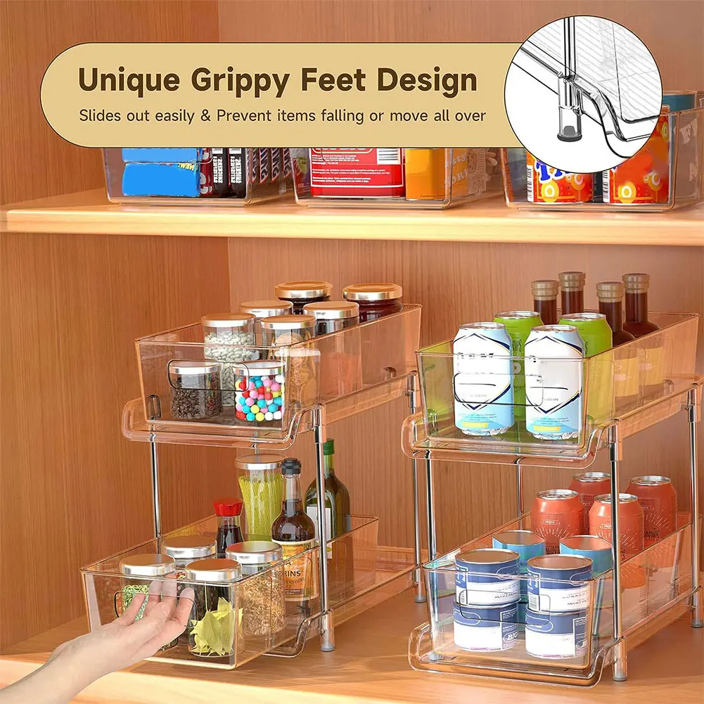 Pull-out Under Sink Organizer Multipurpose Under Sink Storage Shelf Rectangle Space Saving for Kitchen Pantry Office Desktop