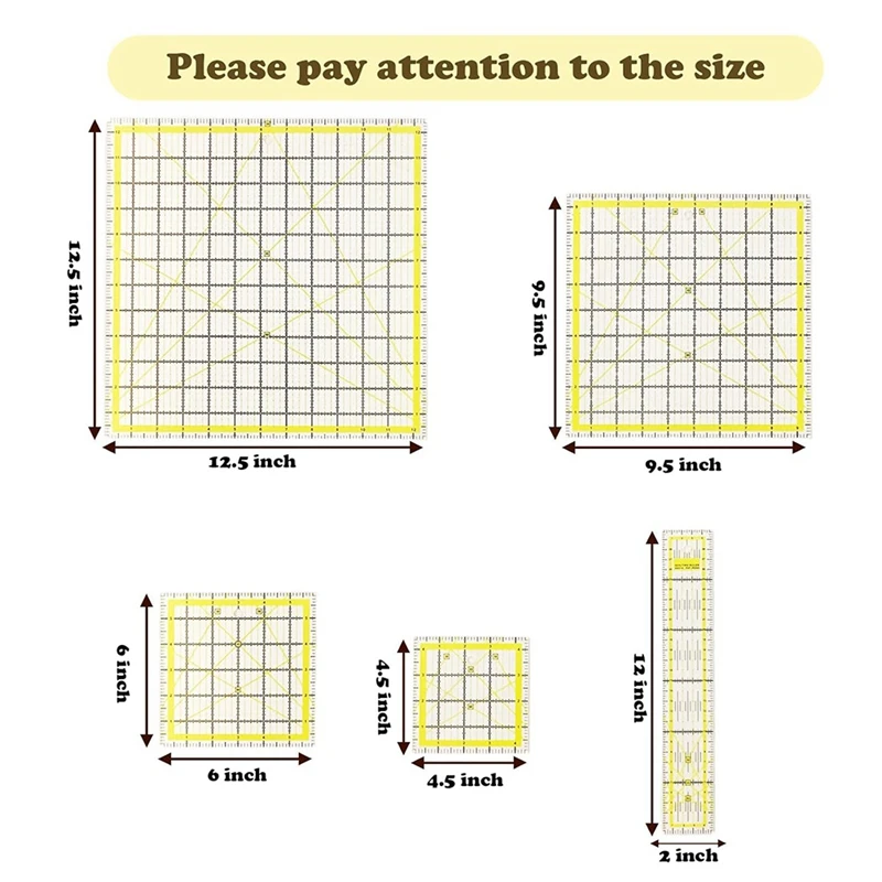 Colección quilters: 5 reglas cuadradas acrílicas, guías de corte transparentes y duraderas para tela y acolchado