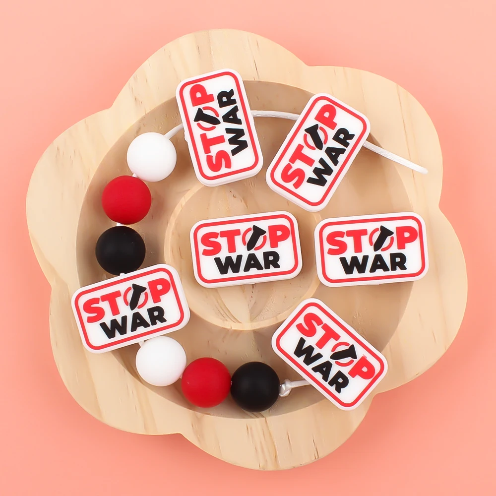 

5/10pcs Silicone Beads Cute Cartoon Writing Style “Stop War” Holder Pacifier Chain Accessories DIY Chewable Teething Toys