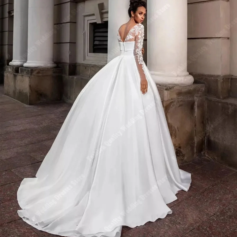 2024 V-Neck Long Sleeves Wedding Dresses For Women Newest Satin Surface Bridal Gowns Sexy Mopping Length Vestidos De Novias 2024