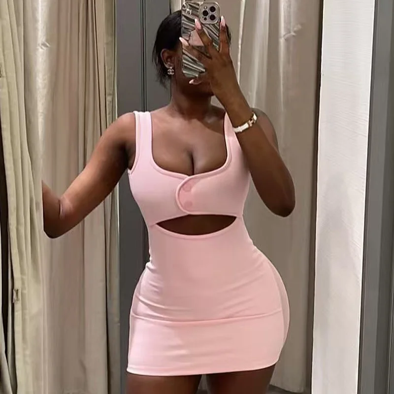 HXAO 2025 Womens Dresses Bodycon Slip Dress Summer Elegant Corset Solid Backless Dresses Cut Out Short Dresses Chic Vestidos 066