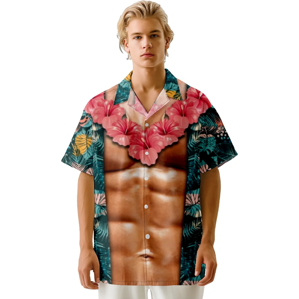 

Мужская гавайская рубашка с забавным принтом, косплей с короткими рукавами в кубинском стиле, летние каникулы, топы на пуговицах для мужчин и женщин