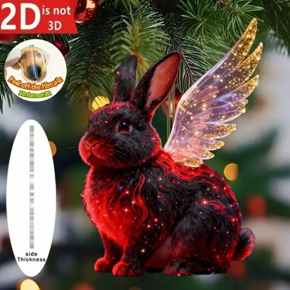 2D Flat Christmas Hanging Pendant Ballerina Shining Rabbit Angel Hanging Decor Acrylic Simulation Car Rearview Mirror Pendant