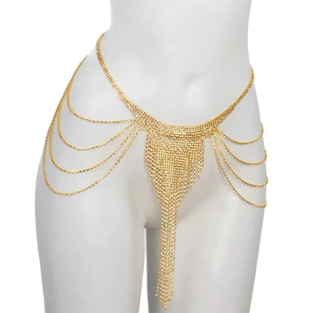 Exquisite, fashionable, sexy multi-layer tassel rhinestone chest chain, nightclub temperament, trendy body chain accessories