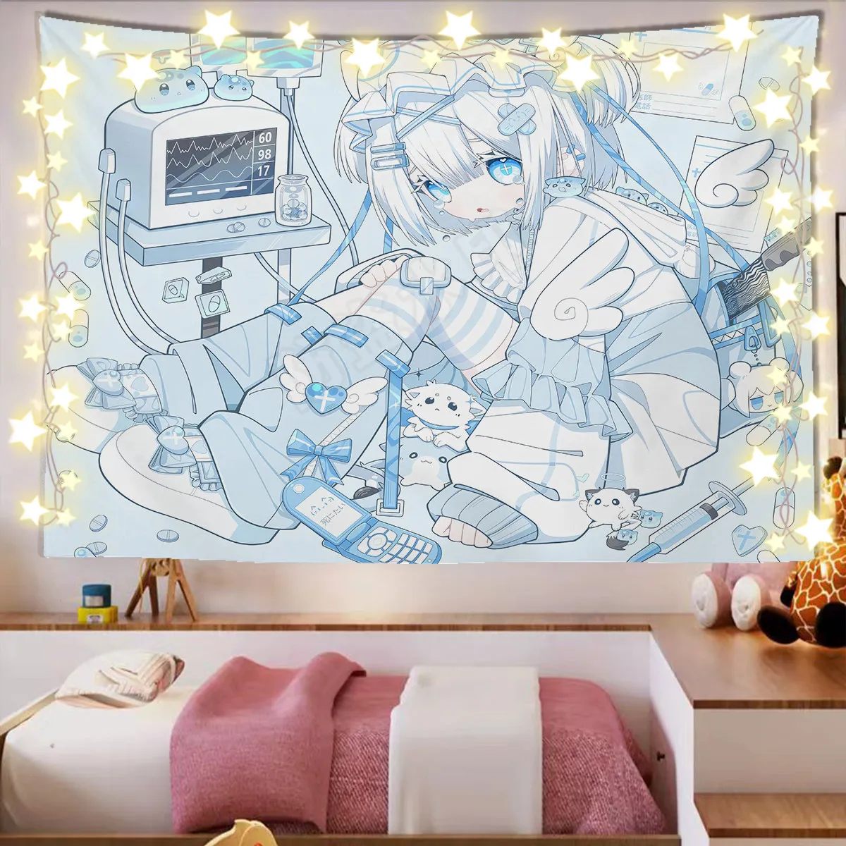 VIKAMA 2D Girl Bedroom Tapestry Soft Cute Wall Hanging for Girls Room