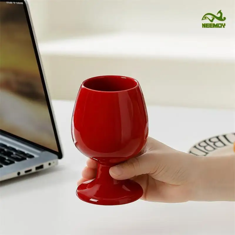 

Creative Wedding Wine Glass Newlywed Wine Glass High Footed Couple's Home Ceramic Glass Chinese Style Wine Thickened Cup