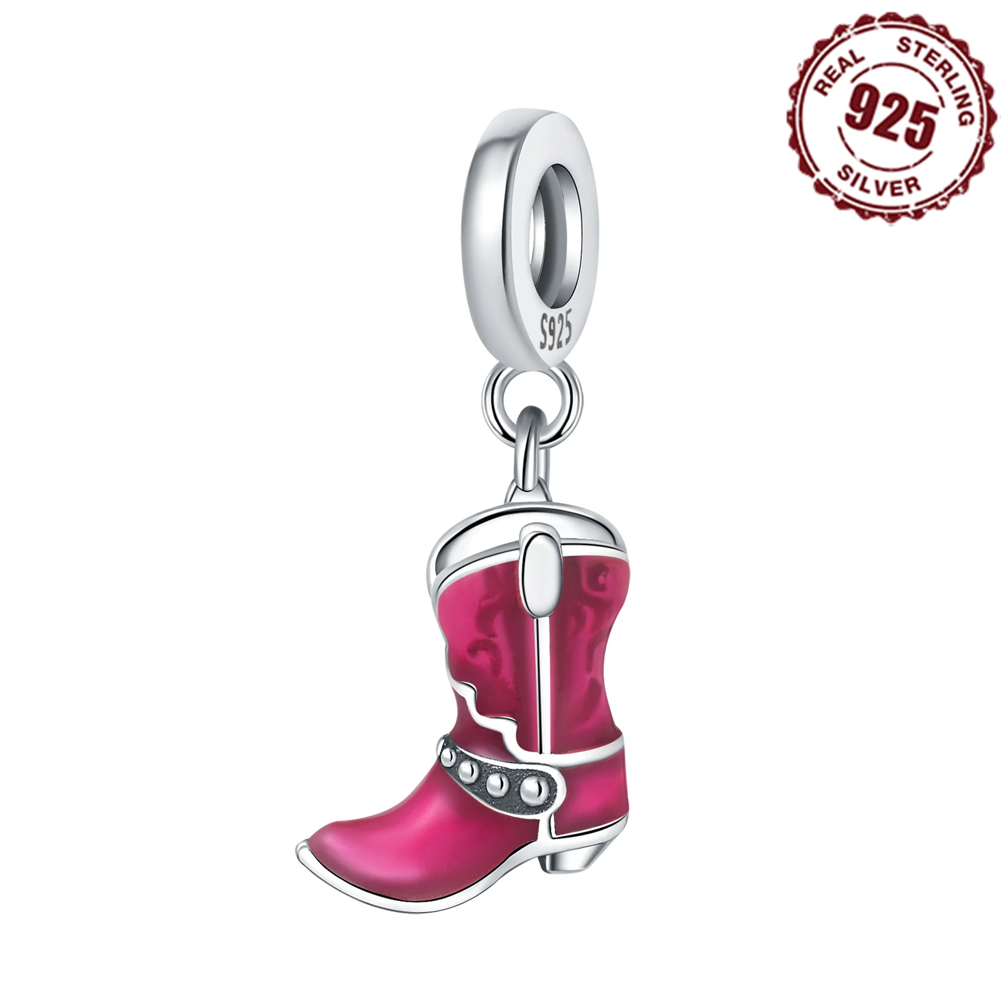 925 Sterling Silver Cute Pink Boot Pendants Bracelet Charms Fit Women Jewelry Party Beads DIY Fine Gifts Decorate Accessories