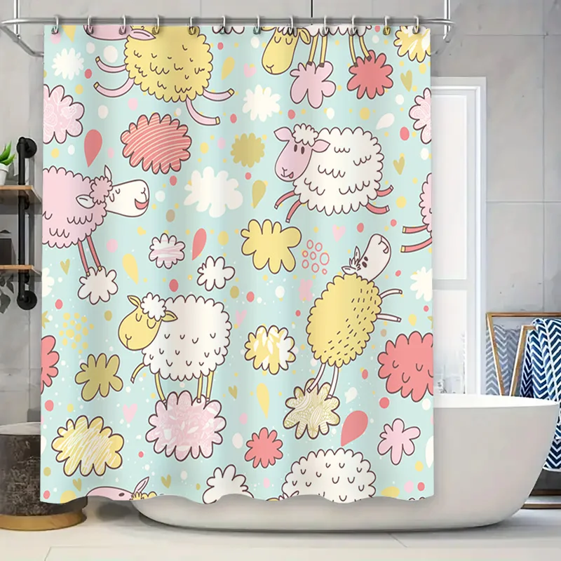 

Adorable Sheep Pattern Shower Curtain Soft Fabric Waterproof Bathroom Decor Multiple Sizes Available
