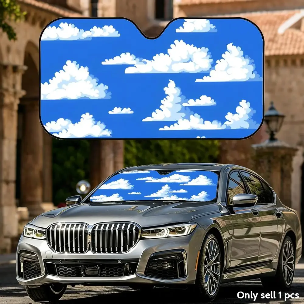 

pixel art illustration cartoon Sun Visor Aluminum Foil Windshield UV Protection Heat Insulation Cover Foldable Sun Visor Shade