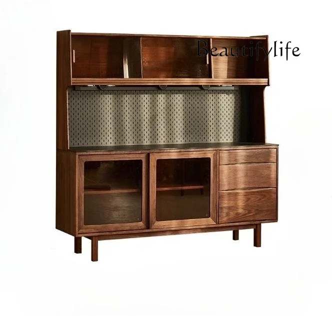 Y Black Walnut Side Cabinet Living Room Storage Integrated Rock Slab Console Solid Wood Locker Against The Wall