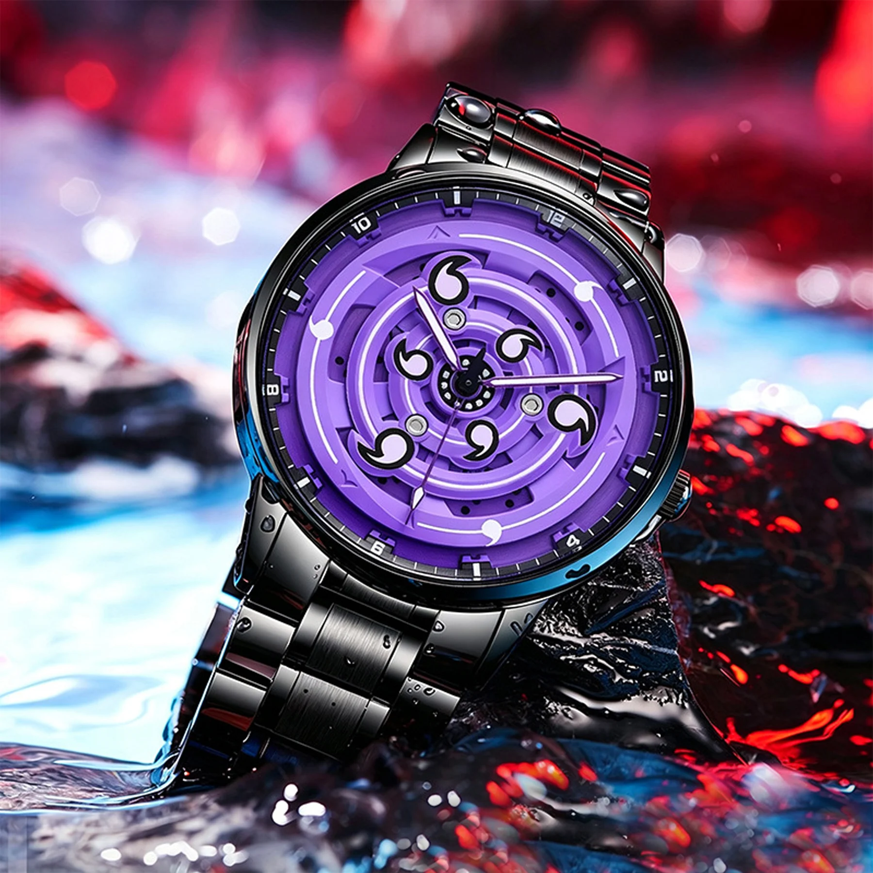 Men's watch, high-end purple cycloid eye luminous rotating quartz wristwatch