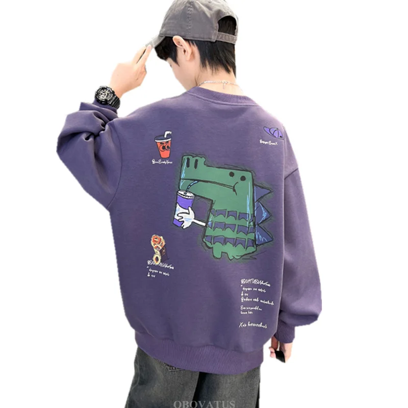 New Spring Boys Sweatshirt with Dinosaur For Kids Fashion Streetwear Outfits Teens Child Cotton Pullover Dinosaur Costume 5-14T