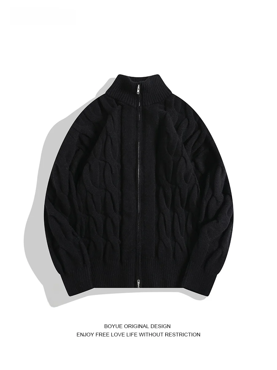 

Boyue Retro Lazy Sle Stand Collar Twist Sweater Jaet Pure Color ex Knitted irt Casual Loose Fit Long Sve Winter ...
