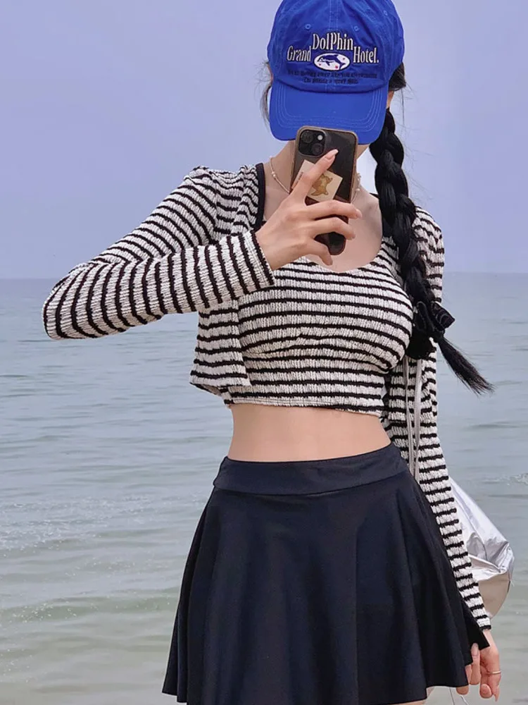 

New 2025 Women's One-Piece Swimsuit Skirt Sle Long Sve Thermal Insulation Slimming Conservative Student Hot Spring High-...