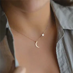 European Star Moon Necklaces for Women Gold Color Metal Links Short Chain Neck Jewelry Sexy Female Clavicle Necklaces Collar