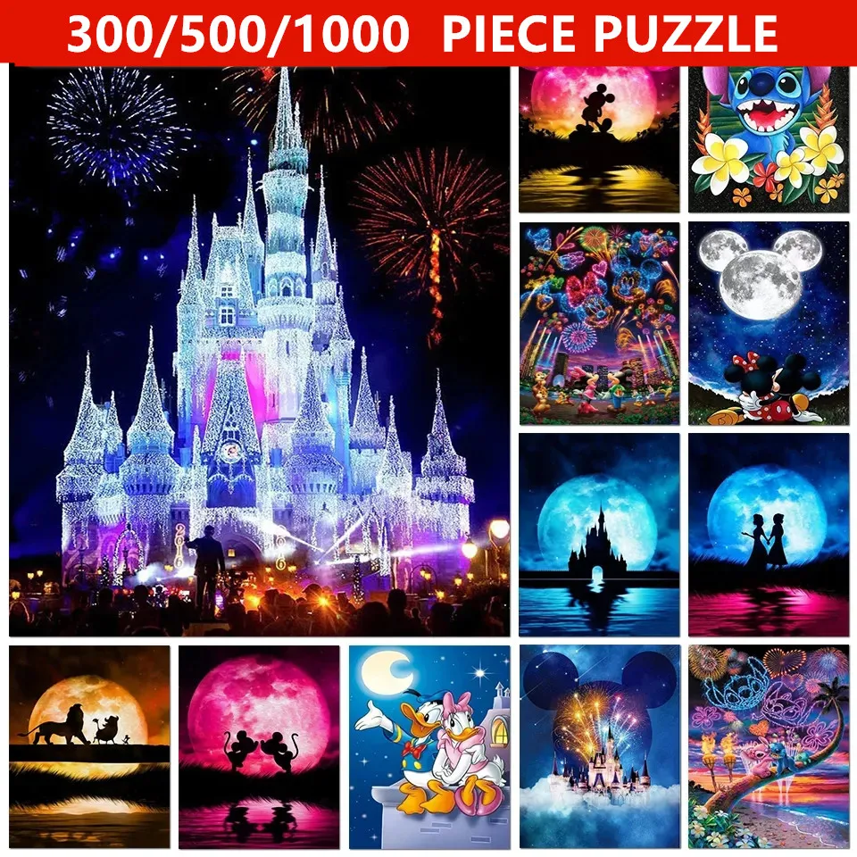 Disney Princess Castle Night Fireworks Show Silhouette Puzzle Puzzle Game Handmade Holiday Gift Room Decoration Wood