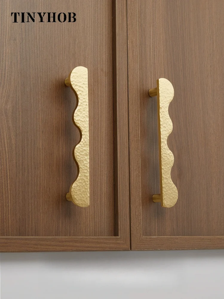 

Hand Hammered Solid Brass Cabinet Pulls Wavy Shape Drawer Handles Vintage Kitchen Cupboard Wardrobe Furniture Knobs