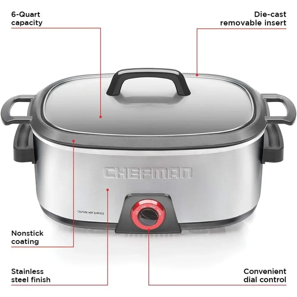 6-Quart Slow Cooker, Electric Countertop Cooking, for Sautéing & Stews, Nonstick & Dishwasher-Safe Interior, Stainless Steel