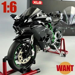 Gran motocicleta de juguete fundido a presión de aleación de pulverización Kawasaki H2R 1:6, modelo de Metal dinámico de arranque, luz de sonido, regalo de cumpleaños, Hobby, colección O