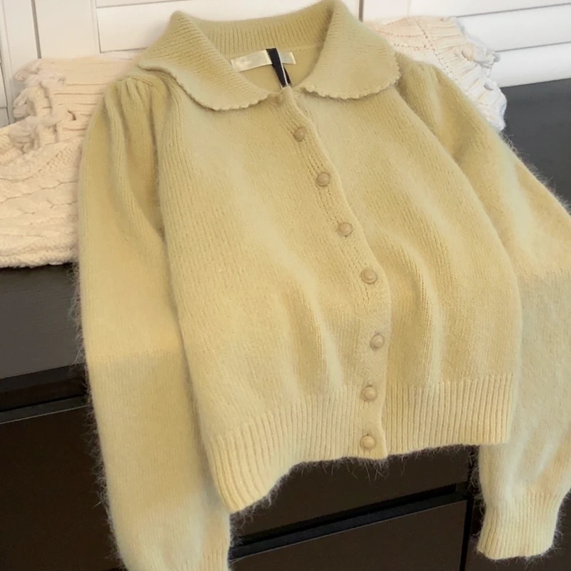 Sweater Coat Red Women's Short Lapel Cardigan Autumn and Winter Inner Wear Fashionable All-Match Loose Pure Color Thickened Warm