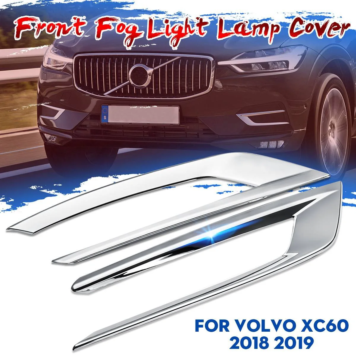 2Pcs Car Body Styling Front Head Fog Light Lamp Detector Frame Stick ABS Chrome Cover Trim Part for Volvo XC60 2018-2019